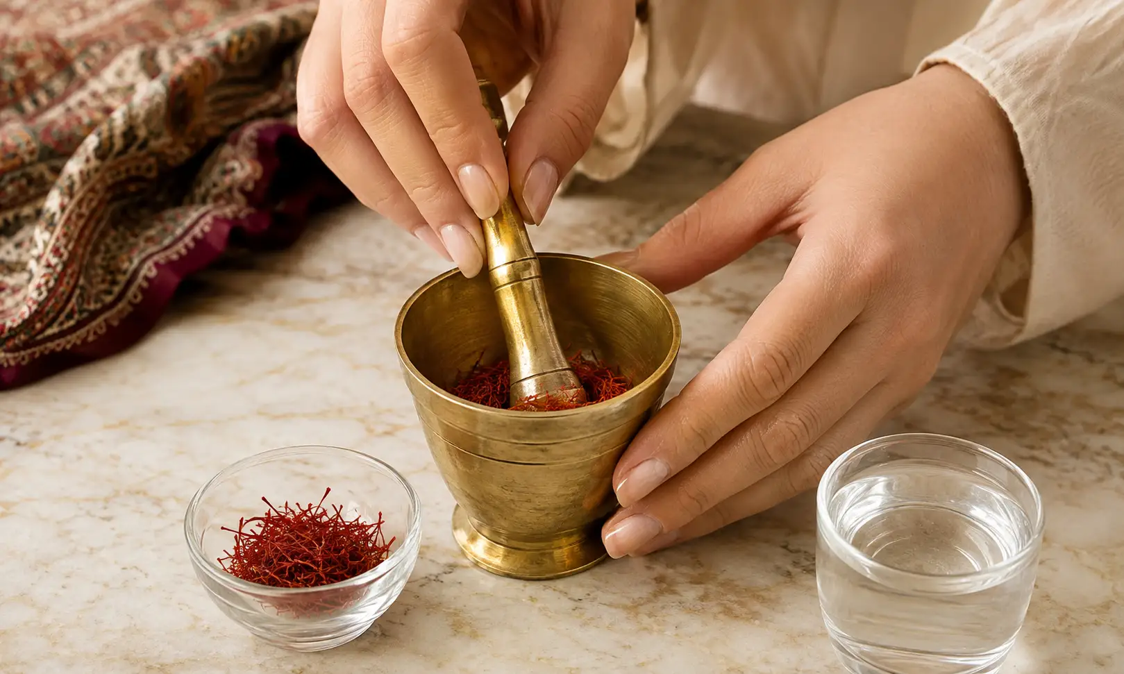 آسیاب_کردن زعفران در هاون